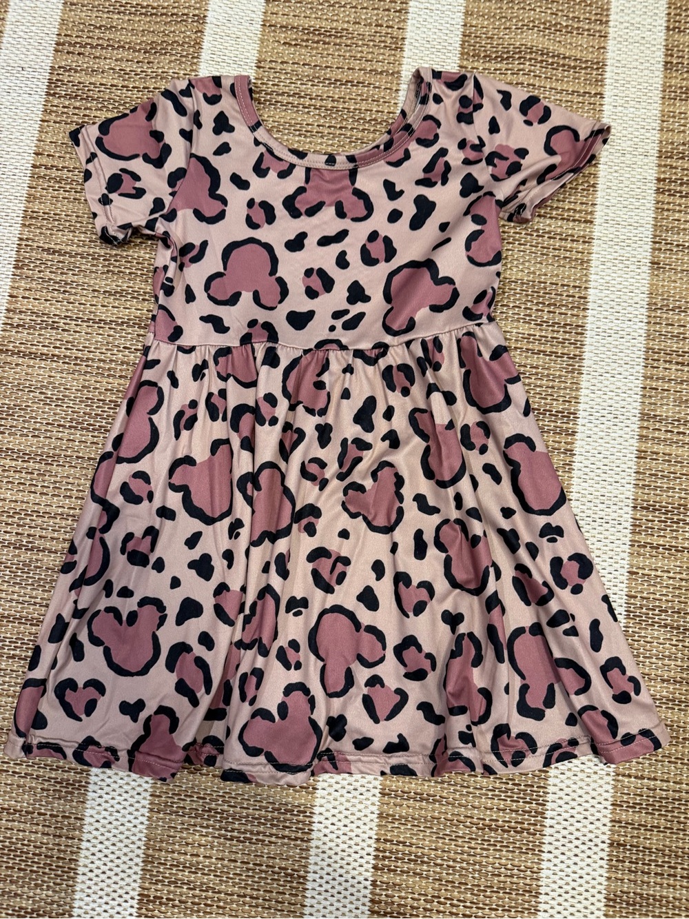 Girls Pink Leopard Print Short Sleeve Dress